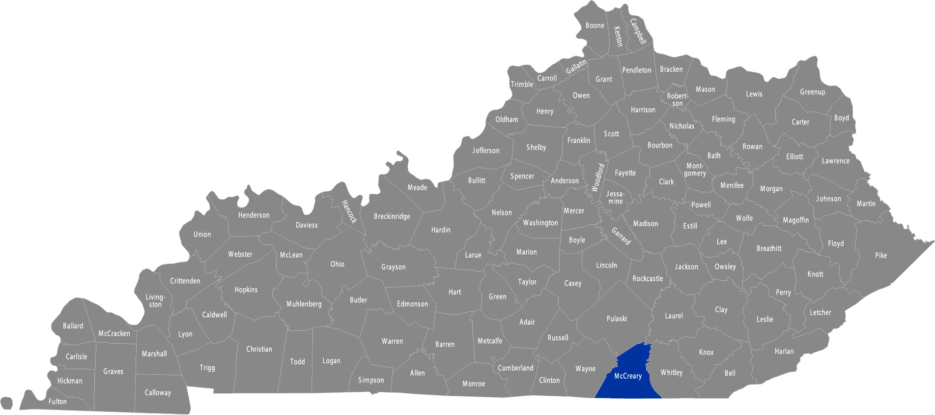 State of Kentucky map with McCreary County highlighted